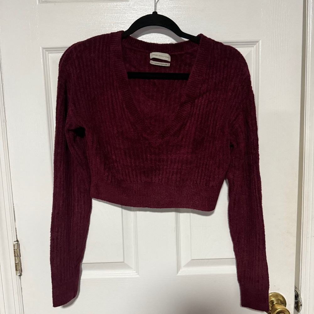Urban Outfitters Maroon Crop Sweater V Neck